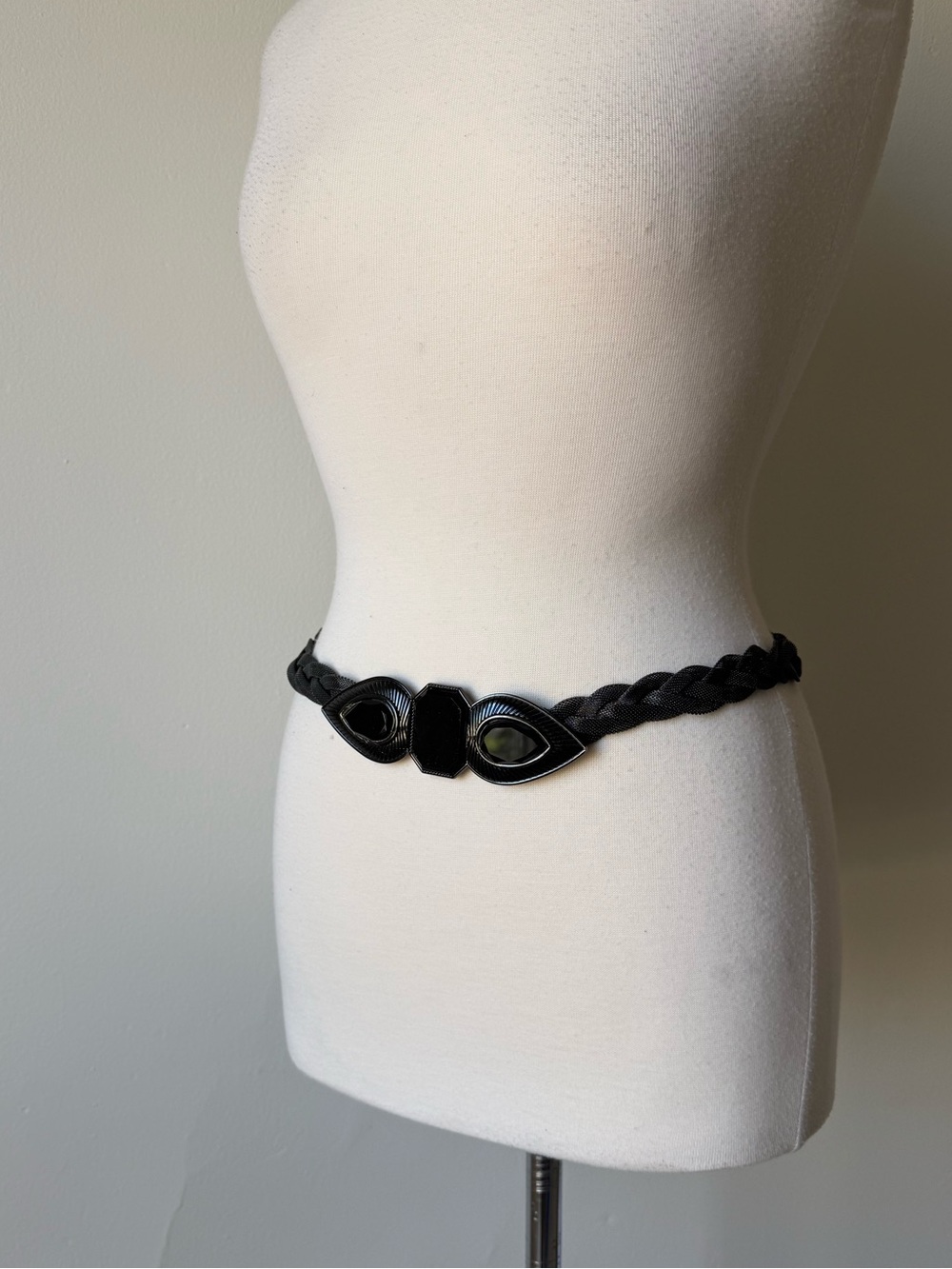 Vintage Black Stretch Waist Belt Art Deco Statement Buckle
